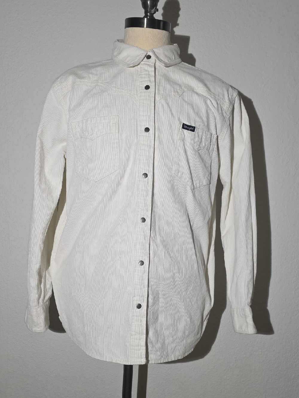 Mens XL Wrangler Off White Corduroy Snap Button Down Shirt Western Cowboy Rodeo